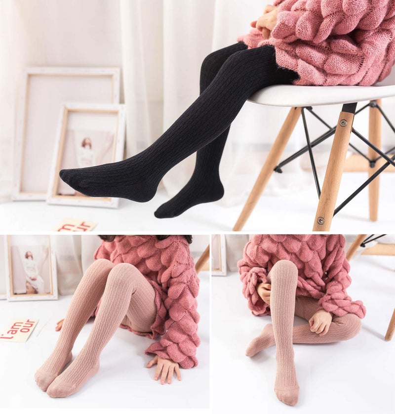 EPEIUS Girl Leggings Thick Cable Knit Kids Girl Warm Cotton Pantyhose Little Girl Stockings Dress Tights School Uniform, White Pink Grey, 6-8 Years - Image 3